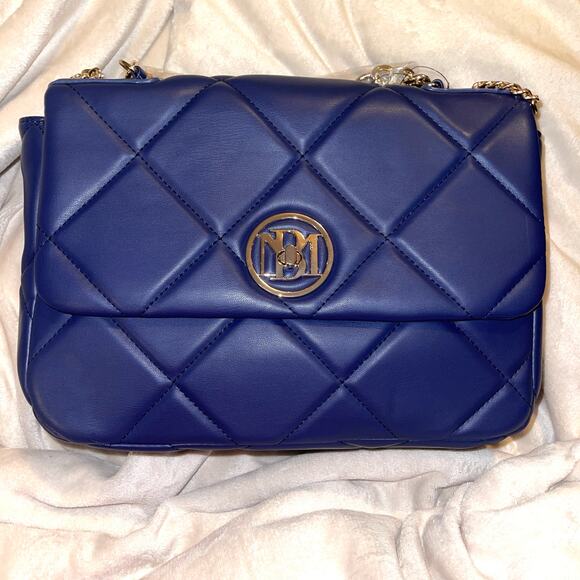Badgley Mischka Quilted Crossbody Flap Bag Navy Blue New With Tags - Picture 4 of 12